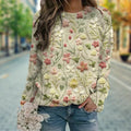 Beige Embroidered Pattern Long Sleeve Pullover Sweater for Women