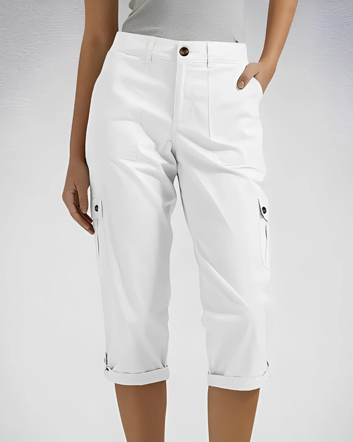 High Waist Straight Leg Cargo Pants with Adjustable Hem for Women