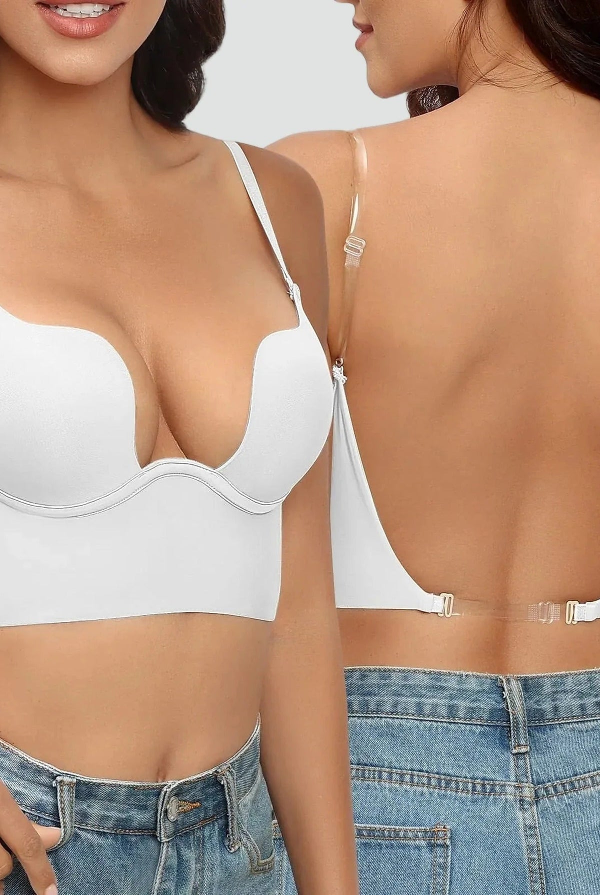 Seamless Backless Push Up Bra with Adjustable Straps for Women