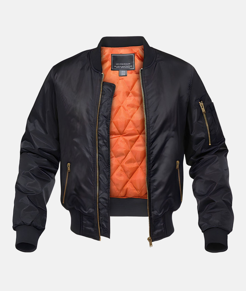 Black Quilted Bomber Jacket with Zip Closure for Men | Casual Wear