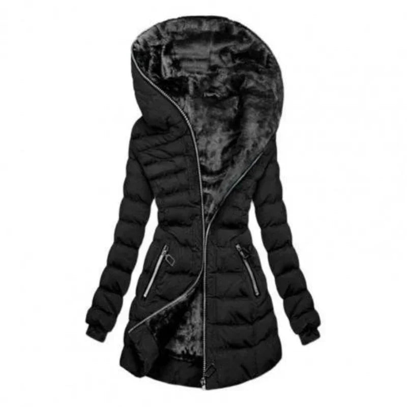 Quilted Hooded Full Zip Jacket with Insulated Lining for Women