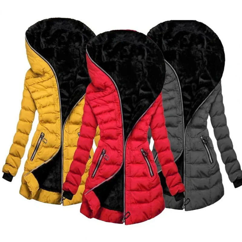Quilted Hooded Full Zip Jacket with Insulated Lining for Women