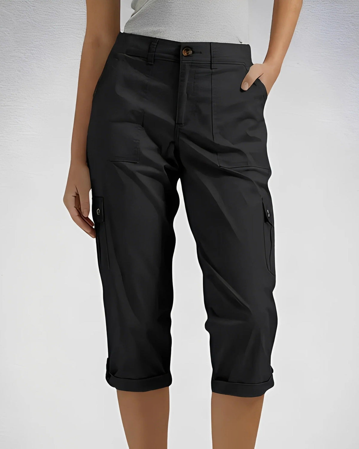 High Waist Straight Leg Cargo Pants with Adjustable Hem for Women