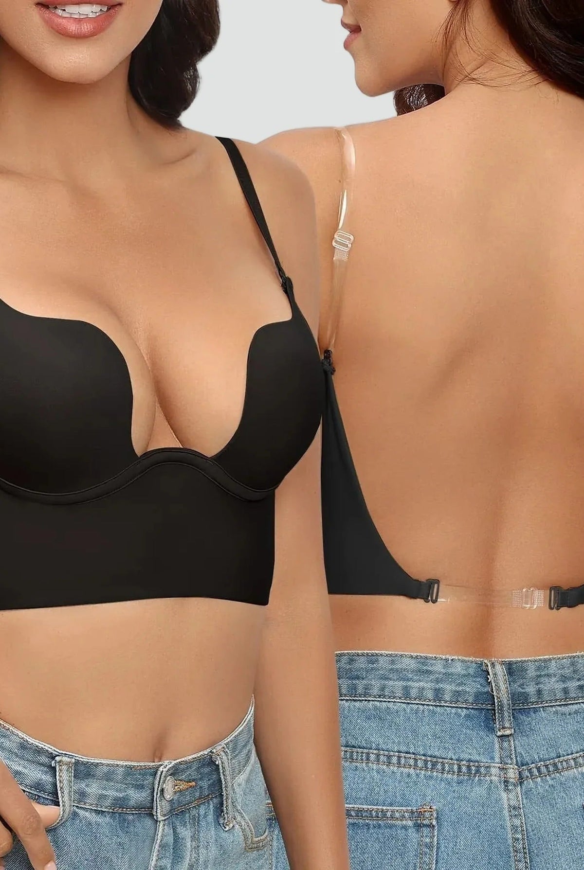 Seamless Backless Push Up Bra with Adjustable Straps for Women
