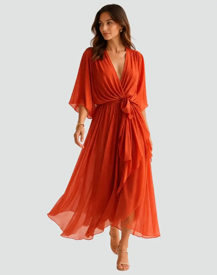 Wrap V-Neck Long Sleeve Midi Dress for Women | Wedding Guest Occasion