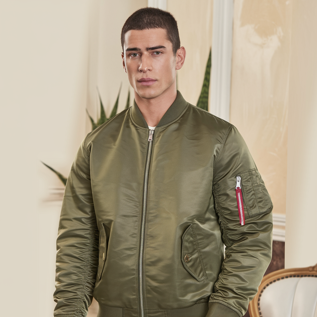 Insulated Ribbed Collar Zip Bomber Jacket for Men | Autumn Wear