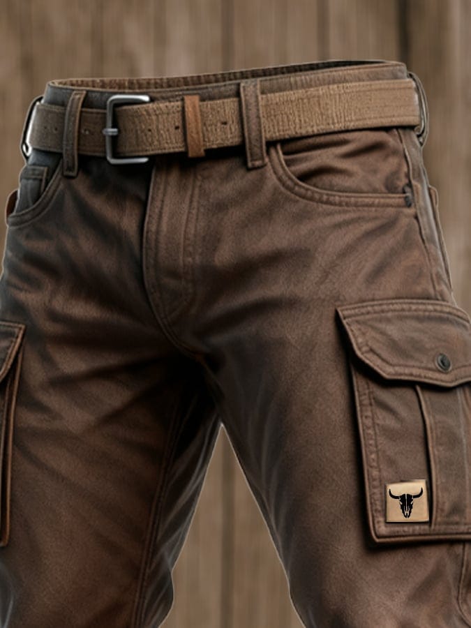 Brown Slim Fit Tapered Cargo Pants with Flap Pockets for Men | Streetwear