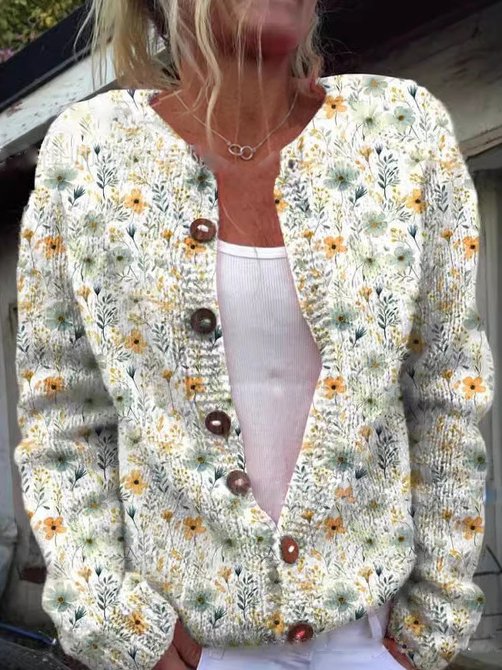 Women's Cardigan | Floral Embroidery and Button Closure with Long Sleeves