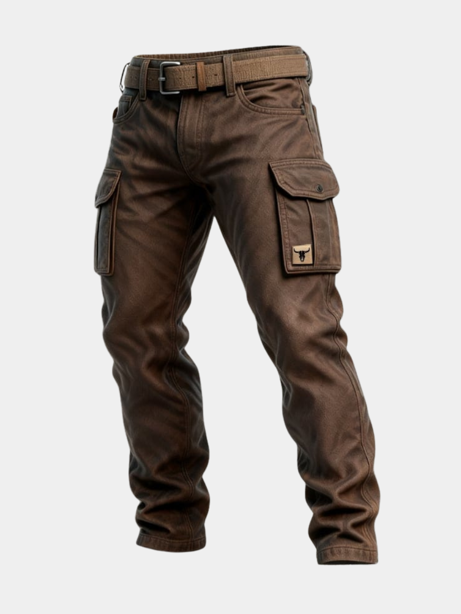 Brown Slim Fit Tapered Cargo Pants with Flap Pockets for Men | Streetwear