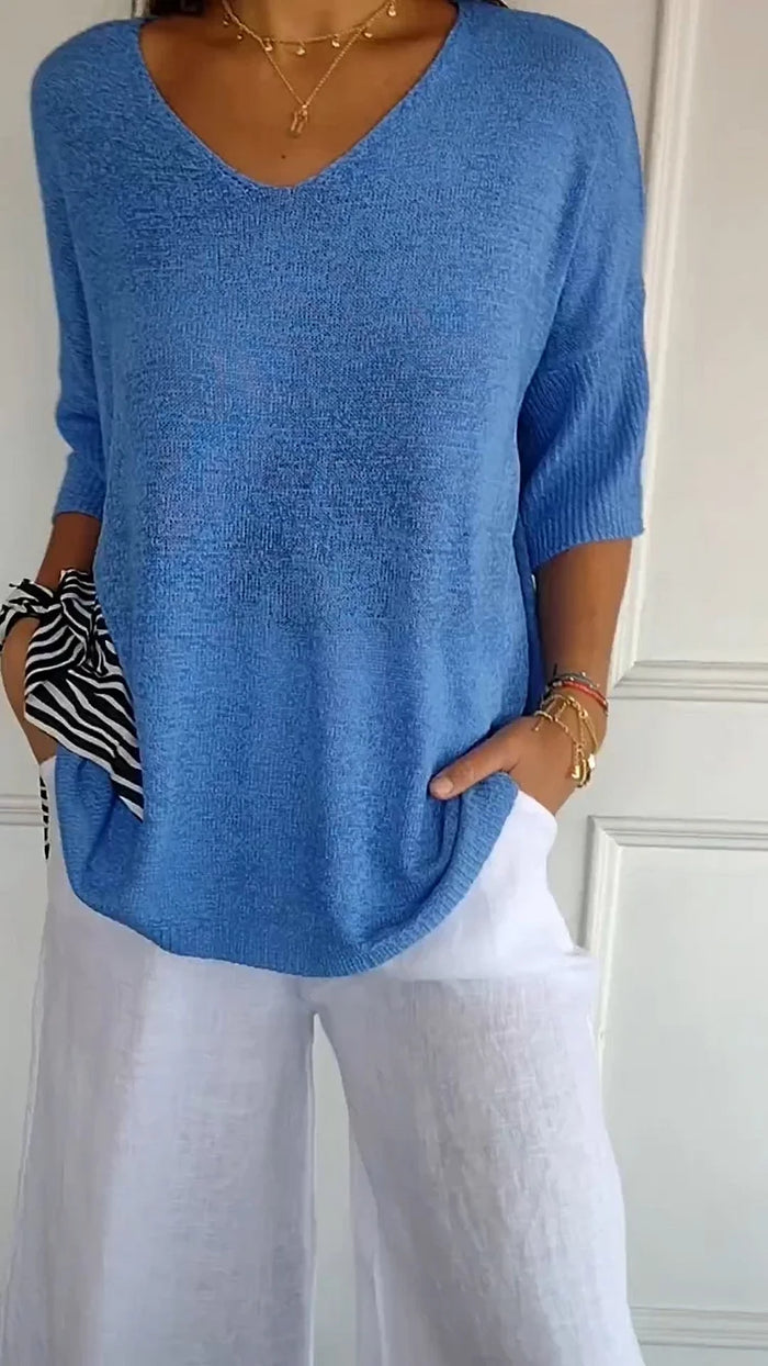 Women's Knit Top with V-Neck | Comfortable