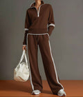 Stretch Half Zip Wide Leg Lounge Set for Women | Drawstring Waist Travel Wear