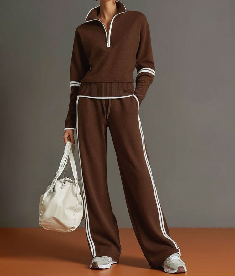 Stretch Half Zip Wide Leg Lounge Set for Women | Drawstring Waist Travel Wear