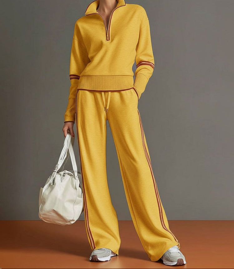 Stretch Half Zip Wide Leg Lounge Set for Women | Drawstring Waist Travel Wear