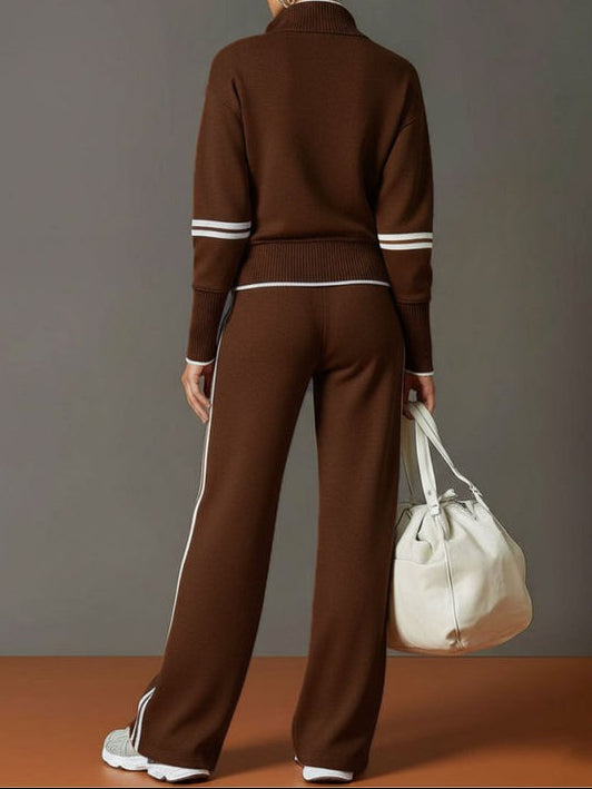 Stretch Half Zip Wide Leg Lounge Set for Women | Drawstring Waist Travel Wear