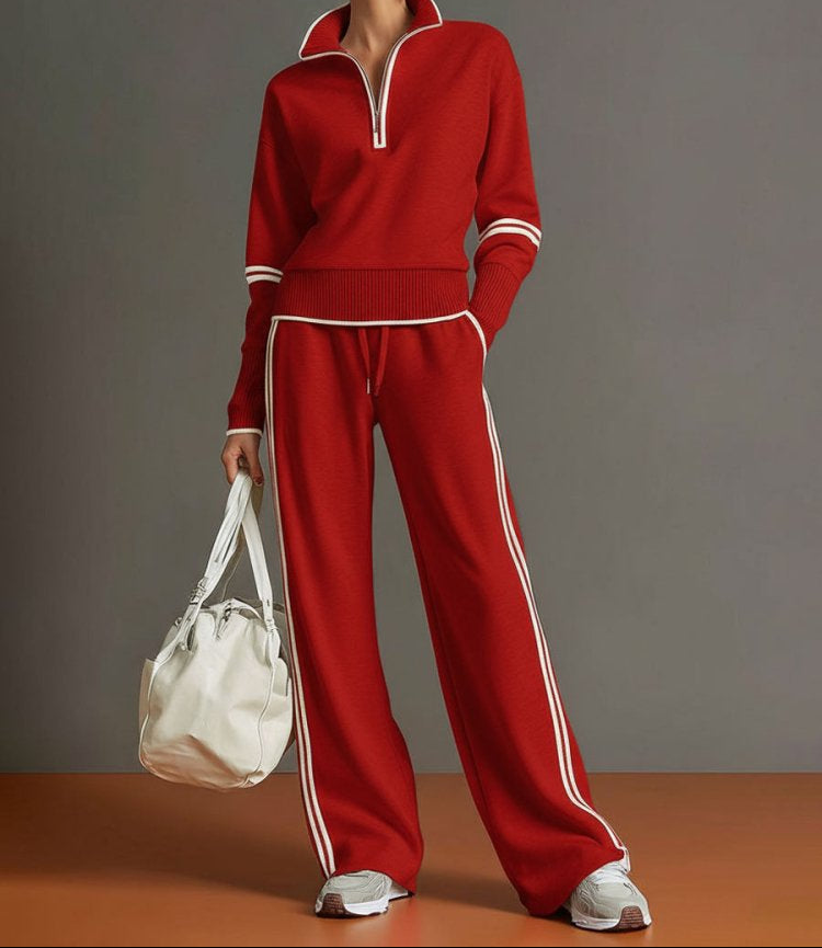 Stretch Half Zip Wide Leg Lounge Set for Women | Drawstring Waist Travel Wear