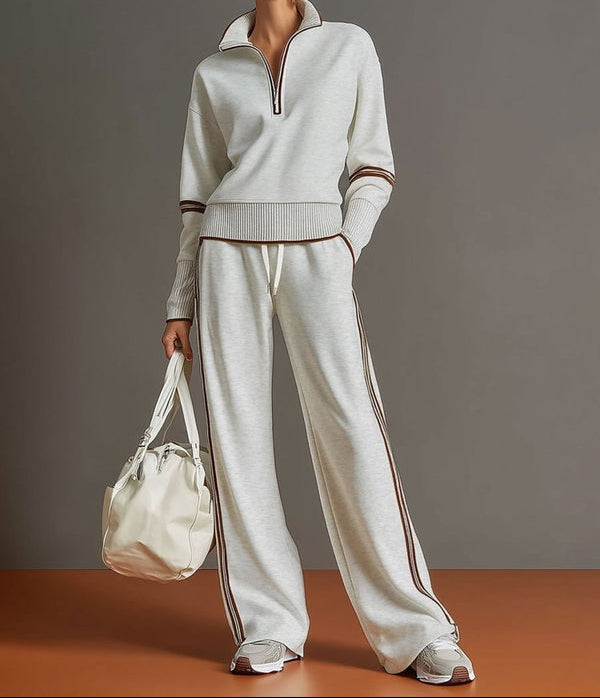 Stretch Half Zip Wide Leg Lounge Set for Women | Drawstring Waist Travel Wear