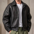 Black Structured Collar Zip Front Leather Jacket for Men | Spring Autumn