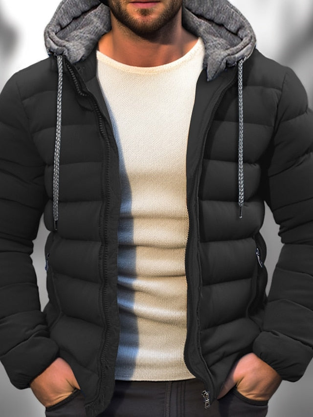 Men's Winter Jacket with Hood | Zipper Closure