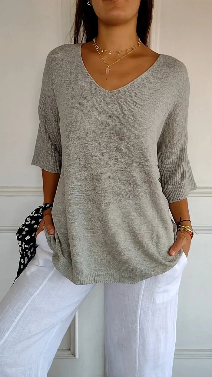 Women's Knit Top with V-Neck | Comfortable