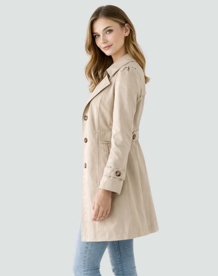 Tailored Lapel Trench Coat with Button Front for Women | Mid-Length Fit