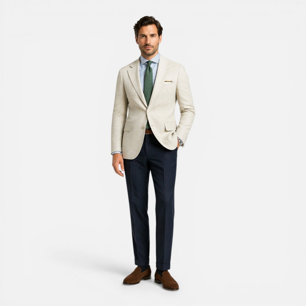 Beige Linen Slim Fit Tailored Summer Blazer for Men | Smart Casual Occasion Wear