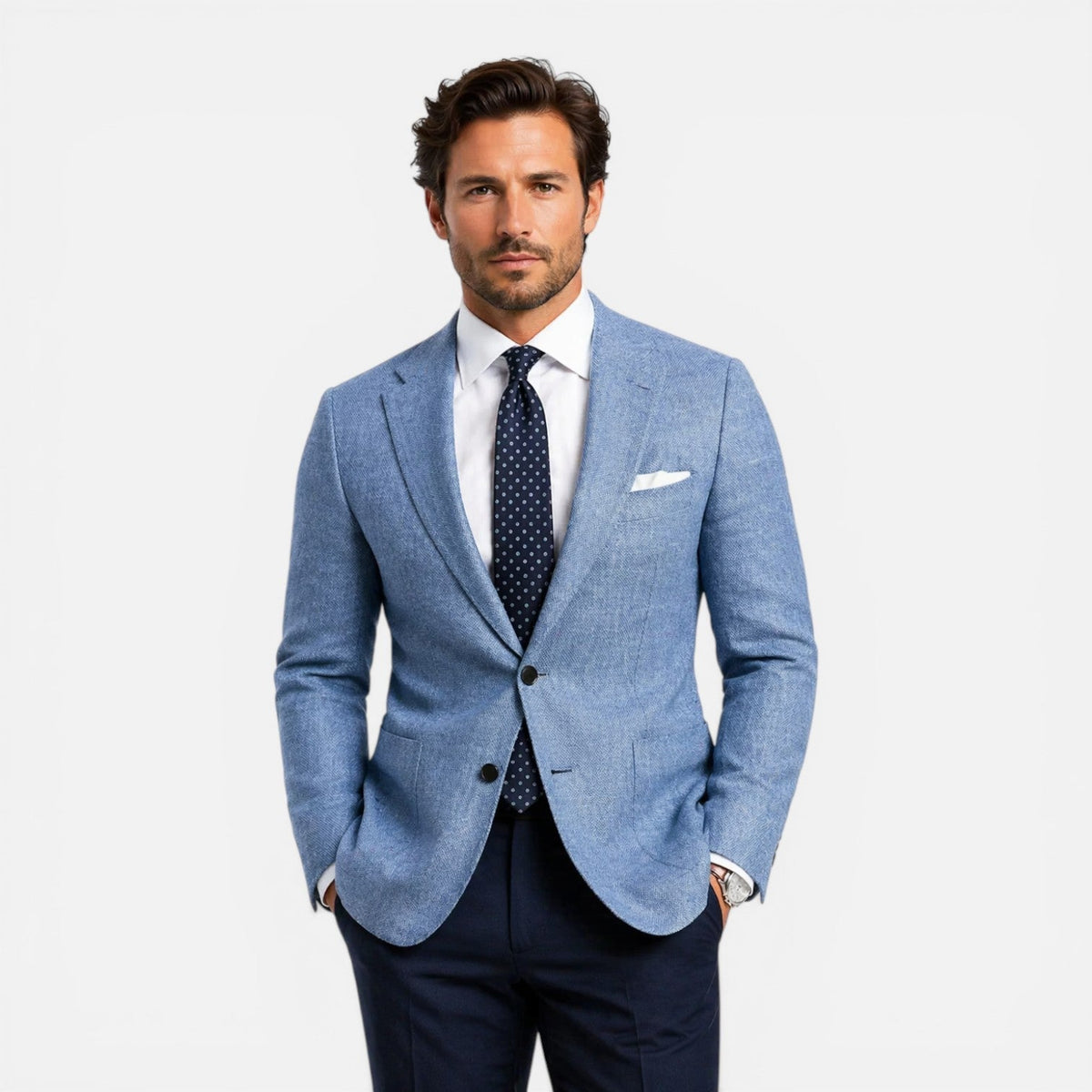 Beige Linen Slim Fit Tailored Summer Blazer for Men | Smart Casual Occasion Wear
