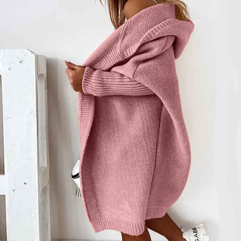 Women’s Cardigan | Long Length with Hood and Open Front Design
