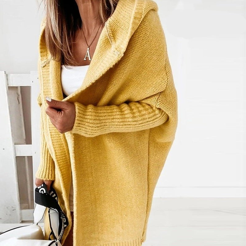 Women’s Cardigan | Long Length with Hood and Open Front Design
