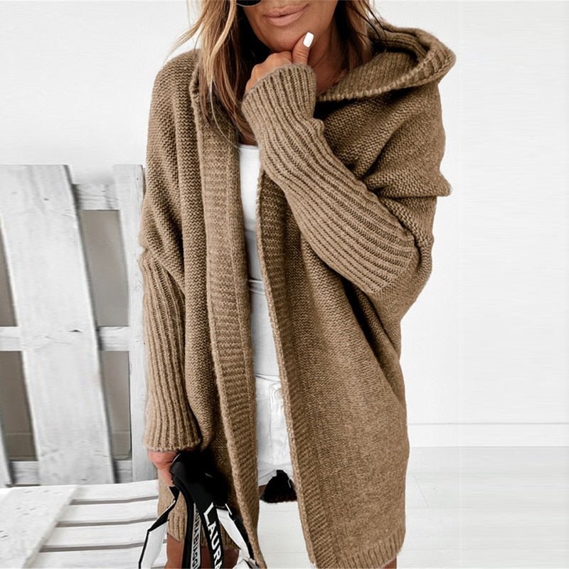 Women’s Cardigan | Long Length with Hood and Open Front Design