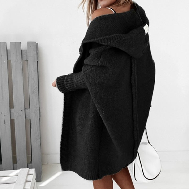 Women’s Cardigan | Long Length with Hood and Open Front Design