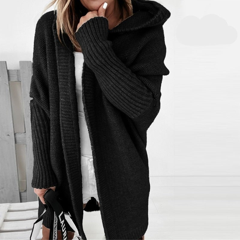 Women’s Cardigan | Long Length with Hood and Open Front Design