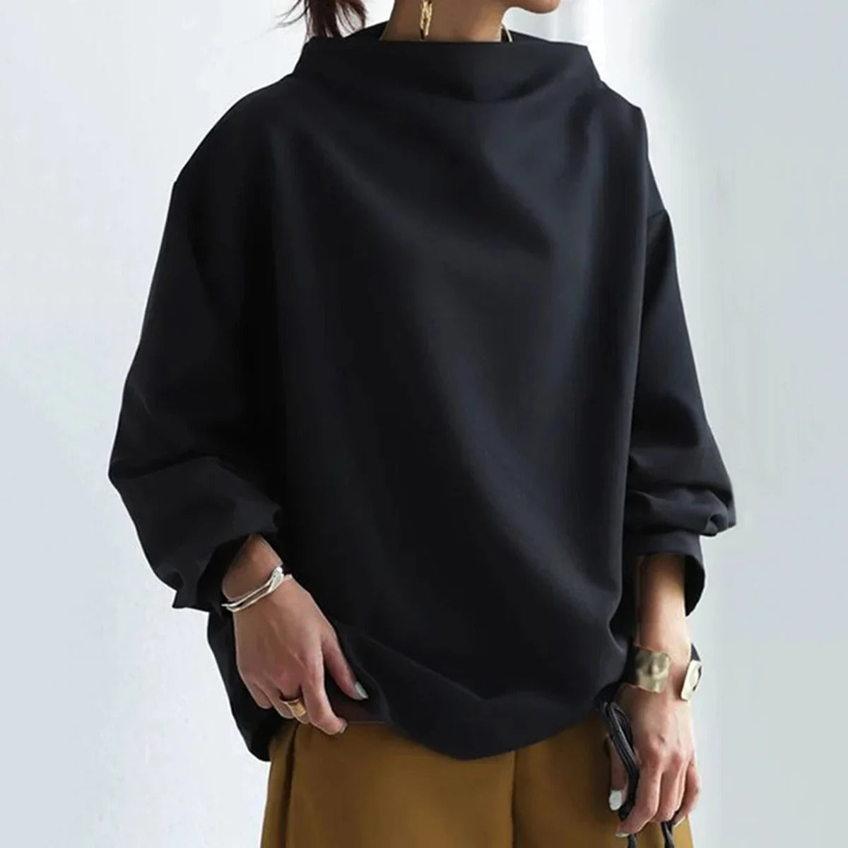 Black Turtleneck Long Sleeve Fitted Knit Sweater for Women | Office Wear