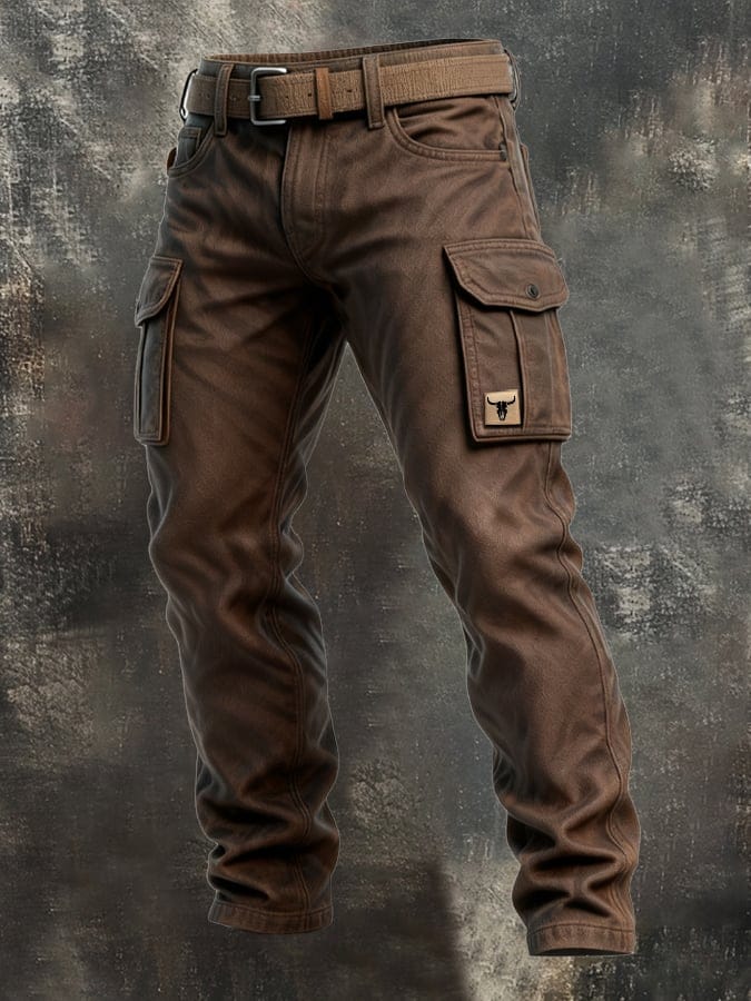 Brown Slim Fit Tapered Cargo Pants with Flap Pockets for Men | Streetwear