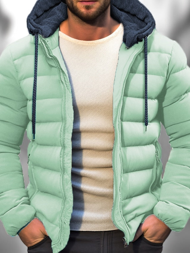 Men's Winter Jacket with Hood | Zipper Closure