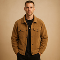 Brown Ribbed Cuff Loose Fit Full Zip Jacket for Men | Casual Wear