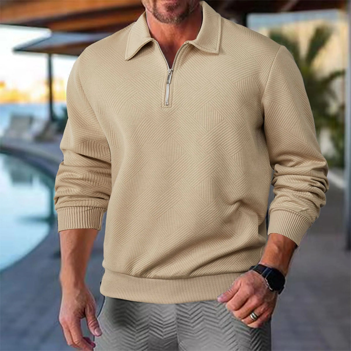 Geometric Knit Quarter Zip Turtleneck Sweater for Men | Everyday Wear