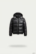 Glossy Sherpa Lined Quilted Hooded Puffer Jacket with Zip Pockets for Men