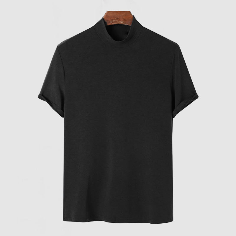 Black Stretch Cotton Crew Neck T-Shirt for Men | Short Sleeve