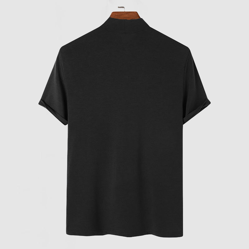 Black Stretch Cotton Crew Neck T-Shirt for Men | Short Sleeve