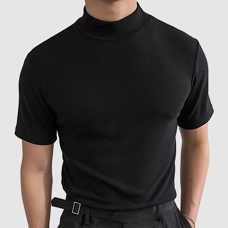Black Stretch Cotton Crew Neck T-Shirt for Men | Short Sleeve