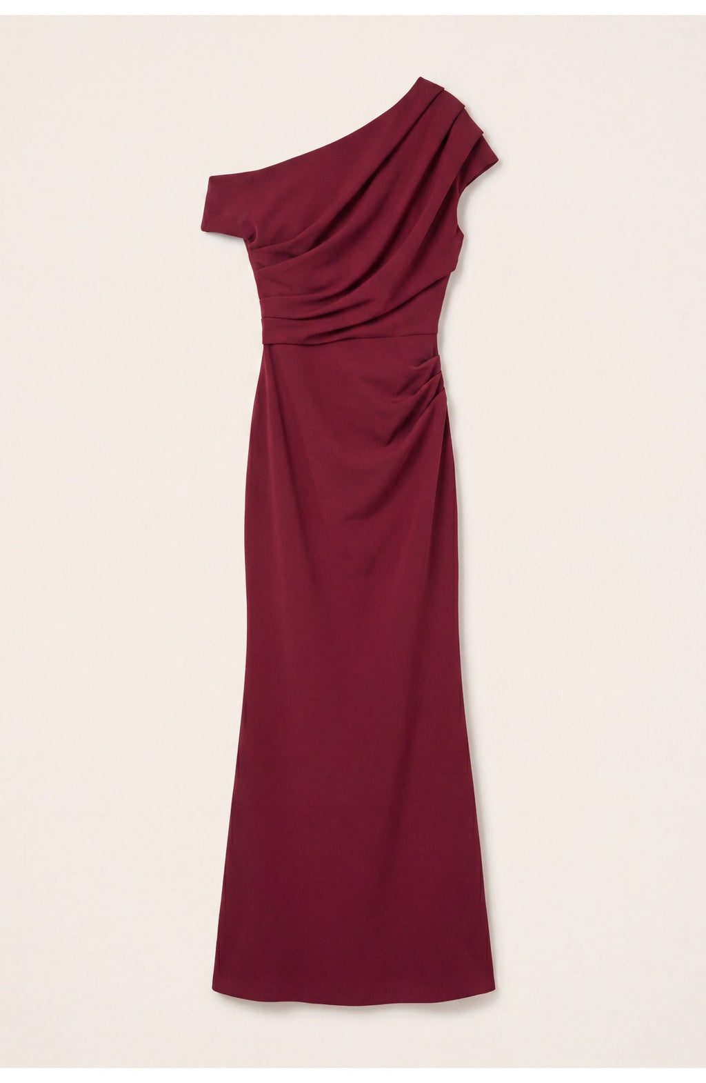 Wine Red Off-Shoulder Maxi Dress with Draped Waist for Women | Evening