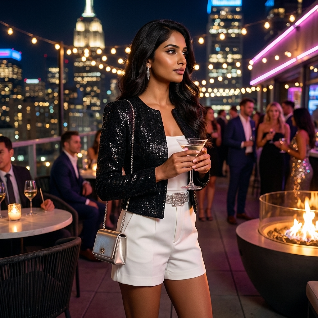 Gold Sequin Cropped Open Front Blazer for Women | Evening Occasion Jacket