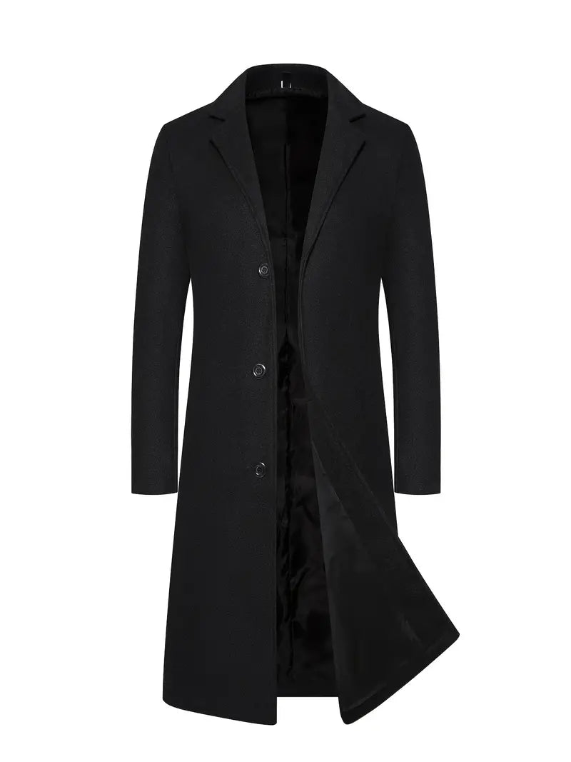 Long Wool Winter Coat for Men | Classic Notch Lapel Collar Style