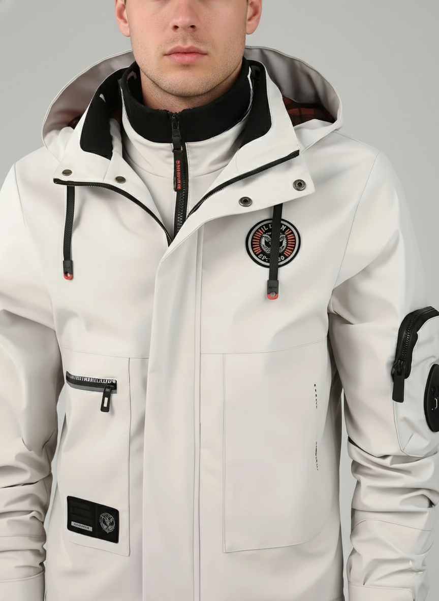 Waterproof Zip Front Outdoor Jacket with Detachable Hood for Men | Hiking Wear