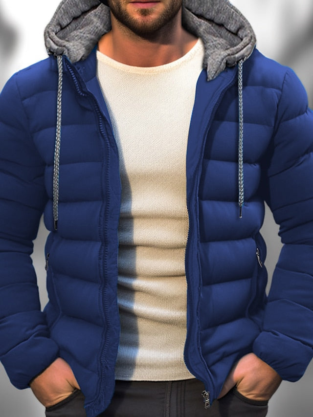 Men's Winter Jacket with Hood | Zipper Closure