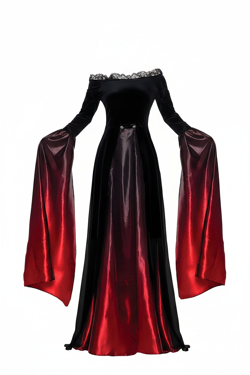 Black Ombré Trumpet Sleeve Vampire Queen Dress for Women | Halloween Costume