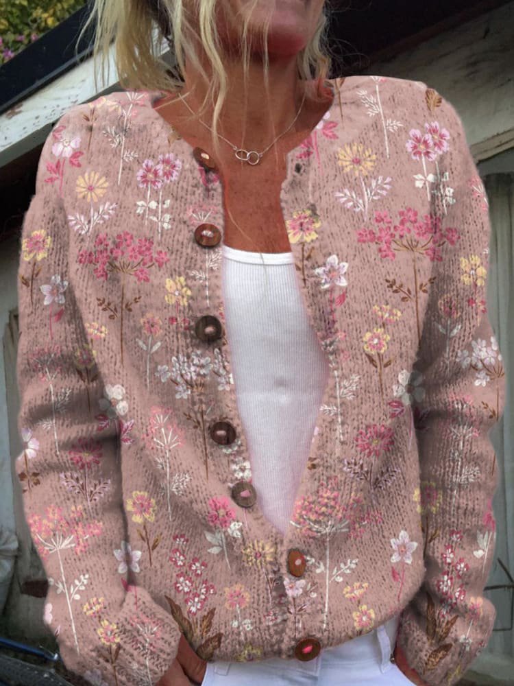 Women's Cardigan | Floral Embroidery and Button Closure with Long Sleeves