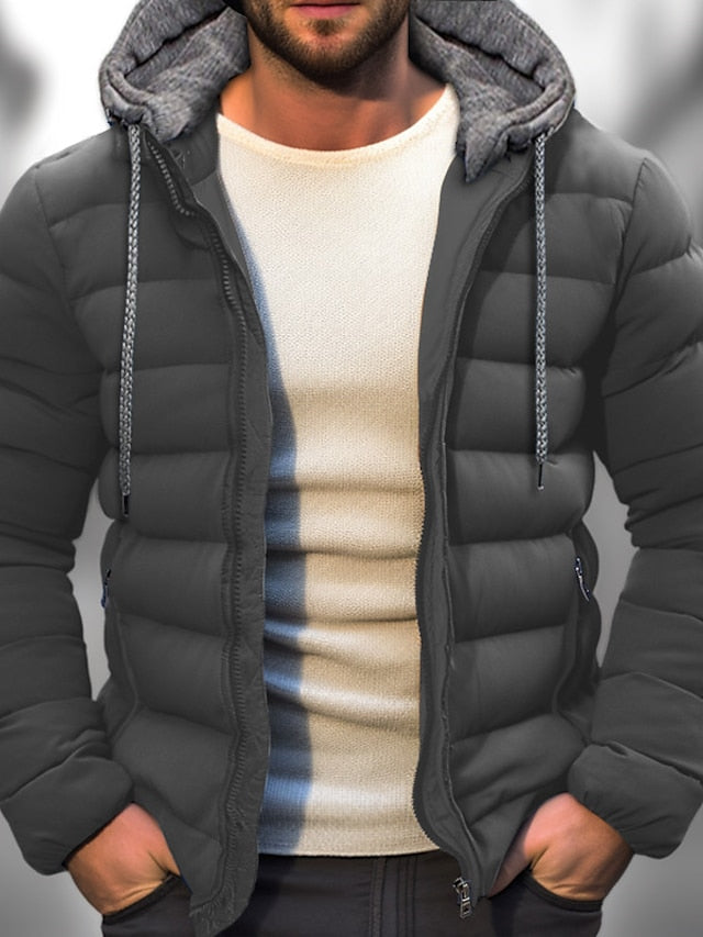 Men's Winter Jacket with Hood | Zipper Closure