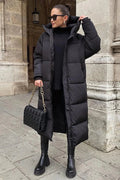 Black Quilted Long Fitted Coat for Women | Warm Winter Outerwear