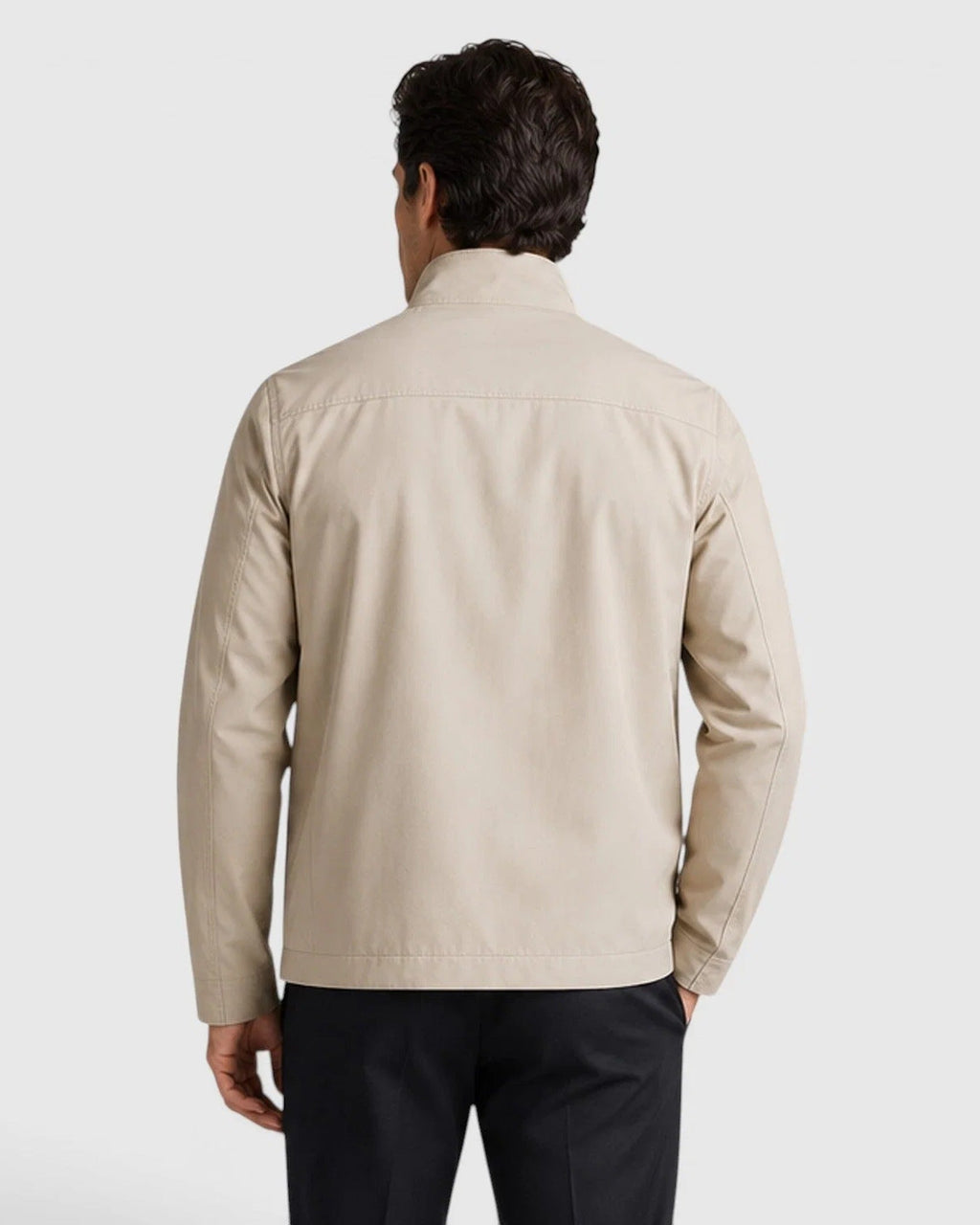 Textured Woven Zip Front Jacket with Structured Collar for Men